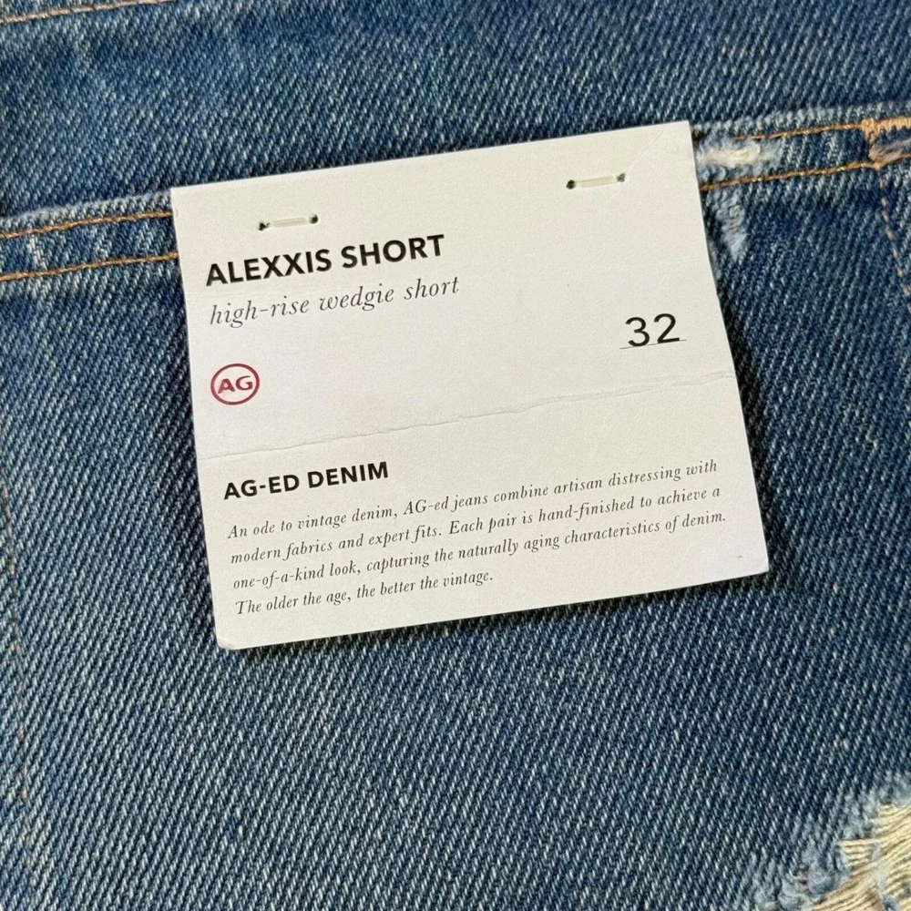 AG Adriano Goldschmied Alexxis Denim Shorts Distressed Raw Hem Size 32 New
